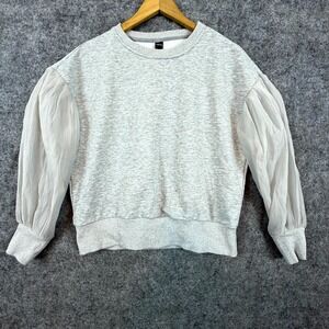 Friful‎ Sweatshirt Womens Medium Heather Gray Sheer Balloon Sleeve Feminine Chic